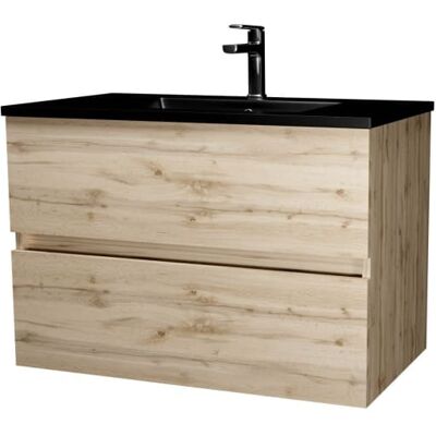 Aurlane - Meuble de salle de bain - Chêne Naturel - 80cm - 2 Tiroirs - Publicité Aurlane - Meuble de salle de bain - Chêne Naturel - 80cm - 2 Tiroirs - Publicité