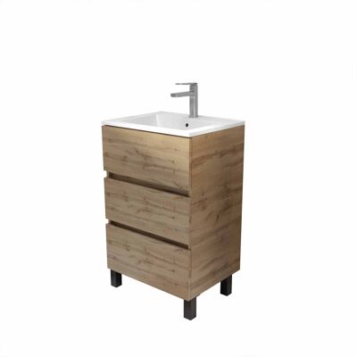 Aurlane - Meuble de salle de bains 50 cm Décoré Chêne avec 3 tiroirs & Lavabo en céramique blanche - Publicité Aurlane - Meuble de salle de bains 50 cm Décoré Chêne avec 3 tiroirs & Lavabo en céramique blanche - Publicité