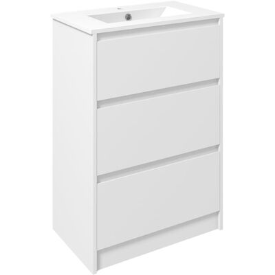 Meuble salle de bain Kleankin - 2 tiroirs, vasque céramique - 61x37x88 cm - Blanc brillant - Publicité Meuble salle de bain Kleankin - 2 tiroirs, vasque céramique - 61x37x88 cm - Blanc brillant - Publicité