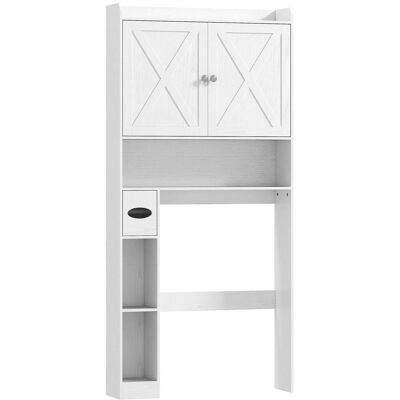 Homcom Meuble wc dessus de toilette avec placard à porte de grange blanc - Publicité Homcom Meuble wc dessus de toilette avec placard à porte de grange blanc - Publicité