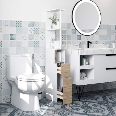 Homcom Meuble colonne salle de bain avec tiroirs en mdf blanc - Publicité Homcom Meuble colonne salle de bain avec tiroirs en mdf blanc - Publicité