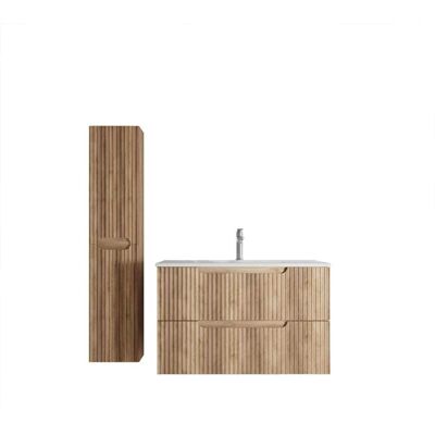 AURLANE Meuble de salle de bains effet bois marron 46x81x50cm - Publicité AURLANE Meuble de salle de bains effet bois marron 46x81x50cm - Publicité