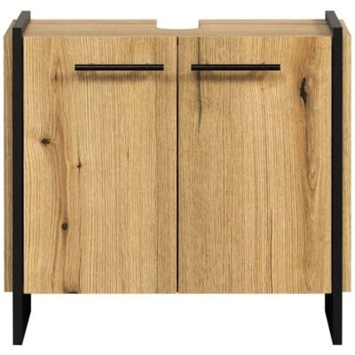 Calicosy Meuble sous vasque 2 portes décor chêne et noir l60 cm - Publicité Calicosy Meuble sous vasque 2 portes décor chêne et noir l60 cm - Publicité