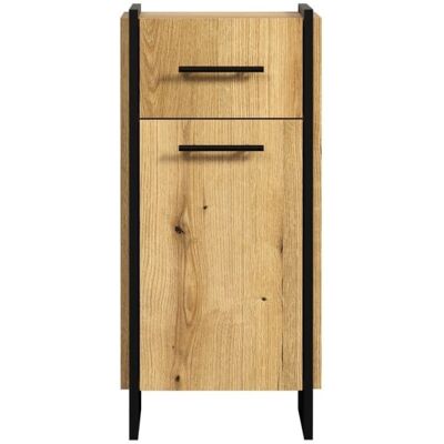 Calicosy Meuble bas salle de bain 1 porte décor chêne et noir h79 cm - Publicité Calicosy Meuble bas salle de bain 1 porte décor chêne et noir h79 cm - Publicité