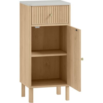 Homcom Meuble de salle de bain bois plateau effet marbre porte rainurée chêne - Publicité Homcom Meuble de salle de bain bois plateau effet marbre porte rainurée chêne - Publicité