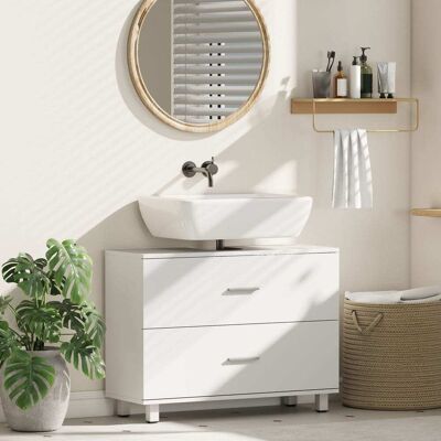 Homcom Meuble sous lavabo avec 2 tiroirs panneau de particules et mdf blanc - Publicité Homcom Meuble sous lavabo avec 2 tiroirs panneau de particules et mdf blanc - Publicité