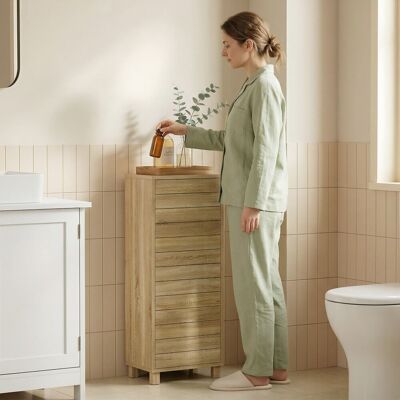 Homcom Meuble de salle de bain avec étagère réglable bois naturel - Publicité Homcom Meuble de salle de bain avec étagère réglable bois naturel - Publicité