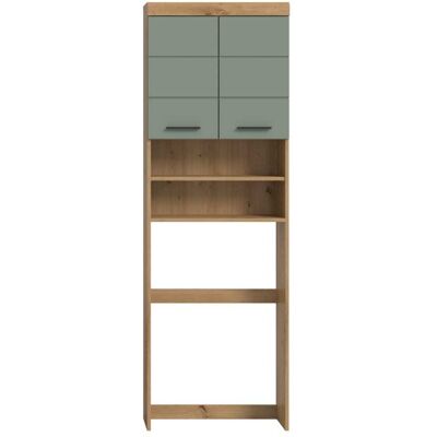 Calicosy Meuble de rangement pour wc ou lave linge effet chêne et sauge l63 cm - Publicité Calicosy Meuble de rangement pour wc ou lave linge effet chêne et sauge l63 cm - Publicité