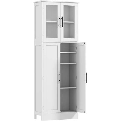 Homcom Meuble de salle de bain 6 niveaux 4 portes bois blanc - Publicité Homcom Meuble de salle de bain 6 niveaux 4 portes bois blanc - Publicité