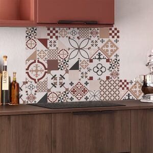 99Deco Credence cuisine Fond de hotte ALU L90cmxH70cm Marron Carreaux