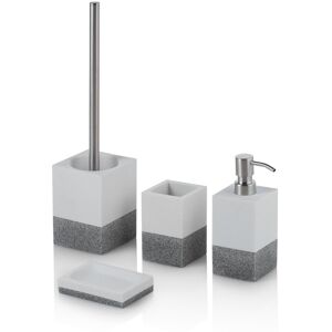 AQA DESIGN Set d'accessoires de salle de bain 4 pieces en resine blanc/gris