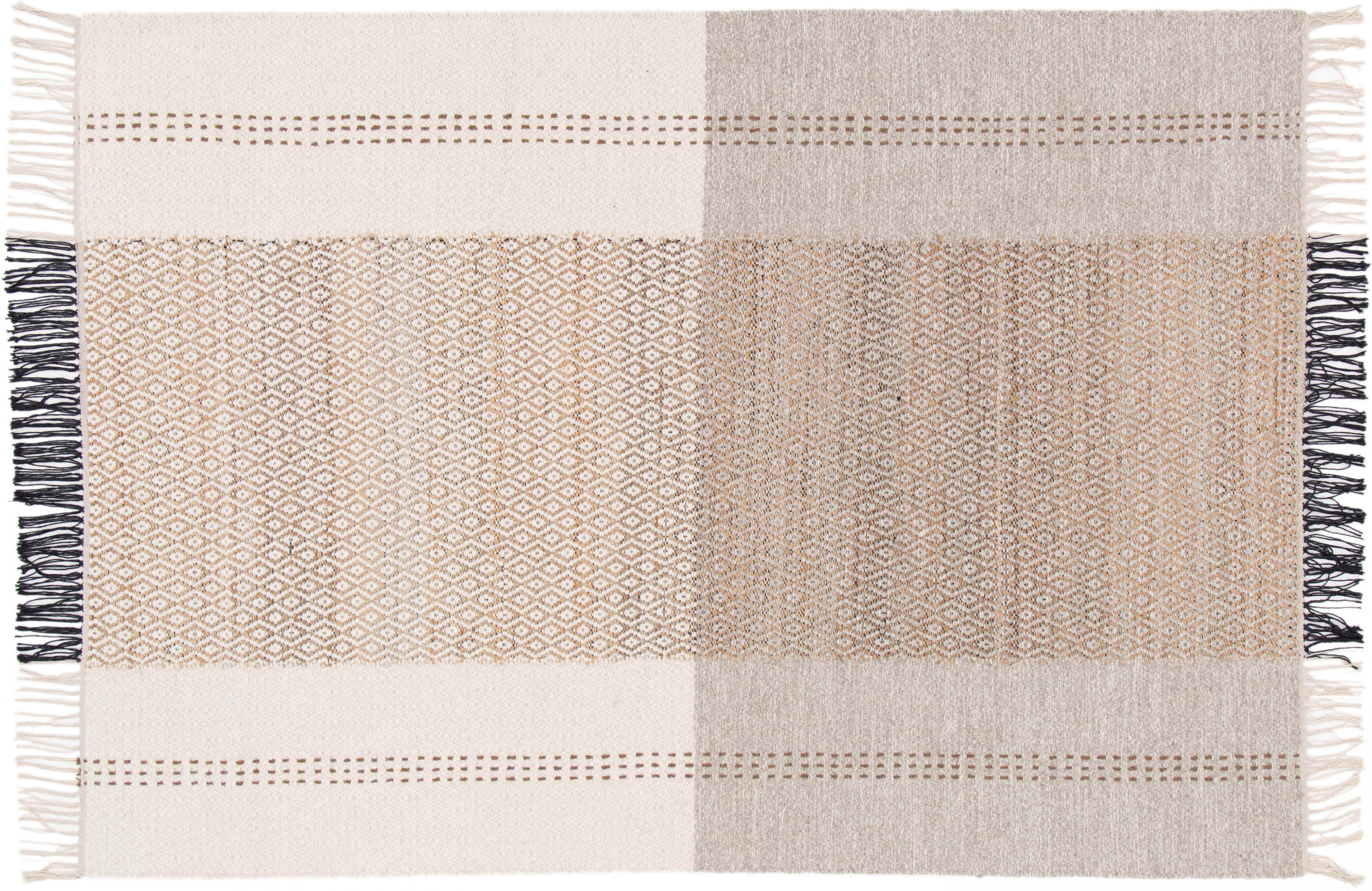 Oviala Tapis en laine et jute tissé à plat à motifs géométriques 120 x 170 cm