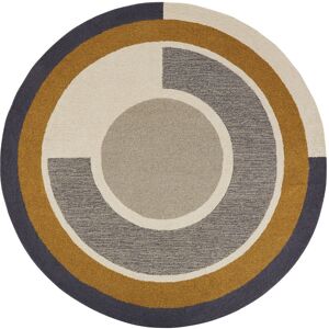 Maisons du Monde Tapis rond tisse en laine et coton recycle marron caramel, gris et blanc D200