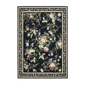 THEKO Tapis floral tisse plat - Noir 200x290 cm