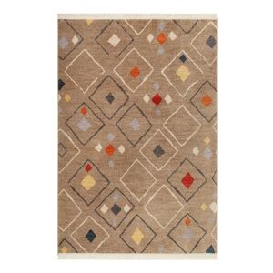 Wecon Home Tapis tisse ethnique chic a franges multicolore fond marron 133x200