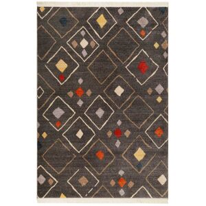 Wecon Home Tapis tisse ethnique chic a franges multicolore fond gris 133x200