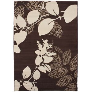 The Deco Factory Tapis motifs feuilles et textes chocolat et creme 160x230