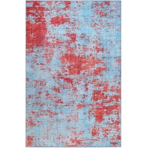 Wecon Home Tapis tisse extra plat bleu et rouge brique 130x190