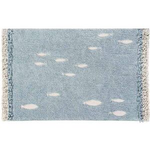 Lorena Canals Tapis coton bleu motif poissons 120x190cm