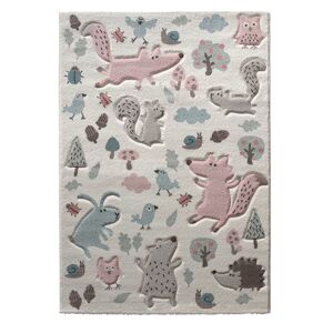 SIGIKID Tapis enfant motif animaux foret ecru rose 160x225