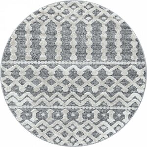 STUDIO DECO Tapis boheme rond a relief gris et blanc 160x160cm