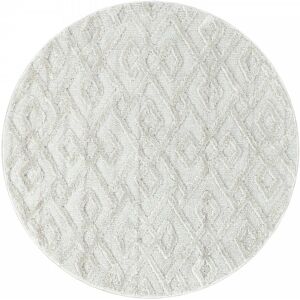 STUDIO DECO Tapis boheme rond a relief blanc ivoire 160x160cm