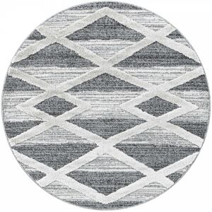 STUDIO DECO Tapis boheme rond a relief blanc et gris 200x200cm