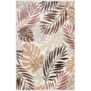 Esprit Tapis tisse plat theme feuillage a franges fond beige 133x200