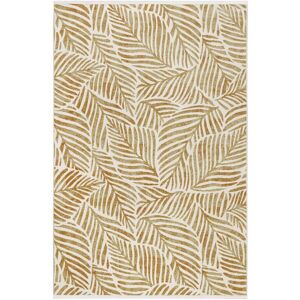 Esprit Tapis tisse plat theme feuillage dore fond beige a franges 160x225