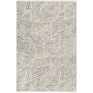 Esprit Tapis tisse plat theme feuillage gris fond beige a franges 160x225