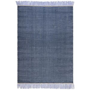 Esprit Tapis plat tisse main pure laine vierge a franges bleu 80x150