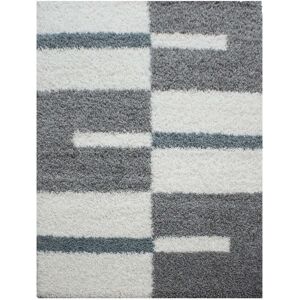 STUDIO DECO Tapis shaggy a motifs traits gris et turquoise 200x290cm