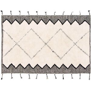 Oviala Tapis rectangulaire berbere en coton tufte a franges 80 x 200 cm