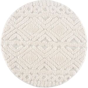 STUDIO DECO Tapis rond a poils longs et relief creme 160x160cm