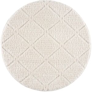 STUDIO DECO Tapis rond a poils longs et relief creme 160x160cm