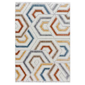 Unitrama Tapis geometrique avec relief et franges, multicolore, 155X230 cm