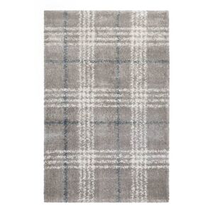 Esprit Tapis a poils longs tartan gris, ivoire et bleu 133x200