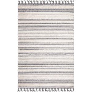 STUDIO DECO Tapis boheme chic a franges tressees creme et gris 120x170cm