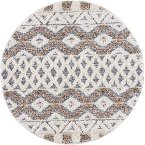 STUDIO DECO Tapis rond a poils longs et relief beige et creme 200x200cm