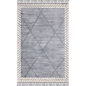 STUDIO DECO Tapis boheme chic a franges tressees gris et creme 200x290cm