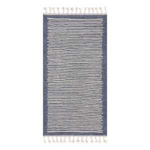 STUDIO DECO Tapis scandinave a franges tressees bleu et creme 80x300cm