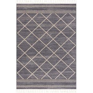 STUDIO DECO Tapis geometrique a franges tressees gris et creme 140x200cm