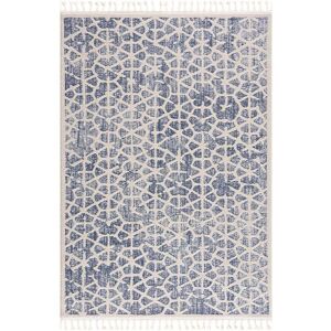 STUDIO DECO Tapis scandinave a franges tressees bleu et creme 160x230cm