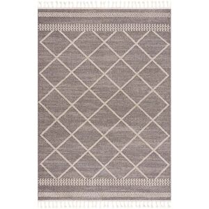 STUDIO DECO Tapis geometrique a franges tressees mocca et creme 160x230cm