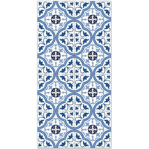 Home and Living Tapis vinyle carreaux ciments fleur bleu 200x200cm