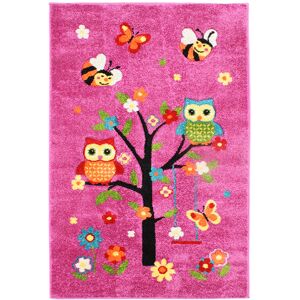 The Deco Factory Tapis toucher laineux chouettes sur un arbre rose 100x150