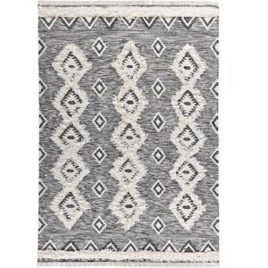 THEKO Tapis boheme chic tisse main noir / blanc 170x240 cm