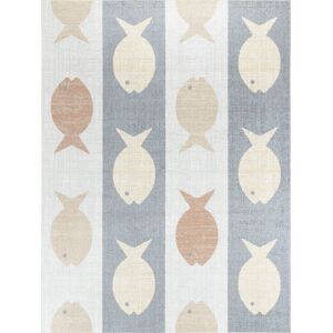 Surya Tapis Enfant Lavable en Machine Poissons Beige/Gris/Orange 160x213