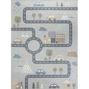 Surya Tapis Enfant Lavable en Machine Circuit Voitures Bleu/Gris 160x213