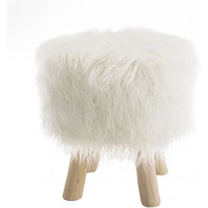 MACABANE Tabouret rond 40x40cm peau de mouton couleur ivoire pieds bois